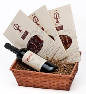 Basket with Wine and Iberian Sausages