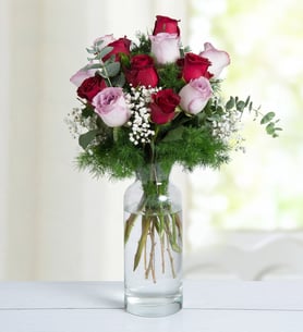 6 Lilac and 6 Red Roses - Hues of Velvet