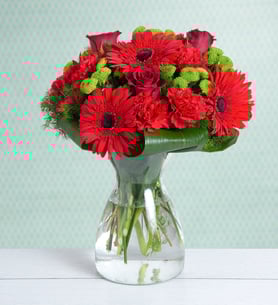 Carnations, Gerberas and Roses - Red & Cute