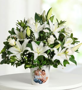 Personalized Lilies and Roses Arrangement