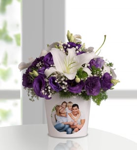 Personalized White Lilies and Purple Lisianthus Arrangement