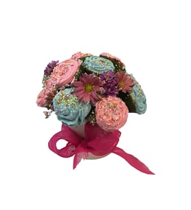 Colorful Surprise - Cupcake and Daisies Bouquet