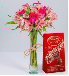 Roses, Astromelias And Lindt