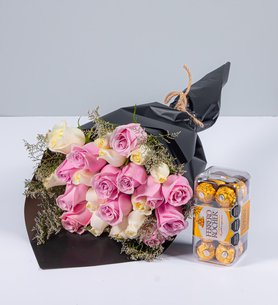 Bouquet 24 White, Pink And Ferrero 16 Roses