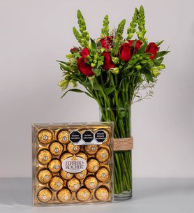 Red Roses, Snapdragons with Ferrero 24